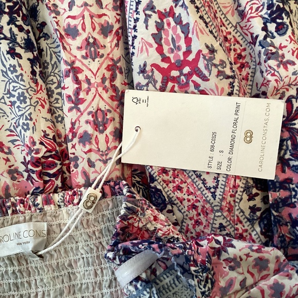 Caroline Constas Tiered Ruffled Cotton Frill Dress Pockets V-Neck Smocked Back - Picture 12 of 16